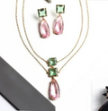 Conjunto Luxo Turmalina Verde e Rosa Cristal