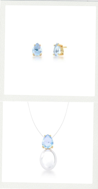 Conjunto Pérola e Cristal azul