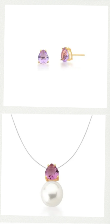 Conjunto Pérola e Cristal Roxo