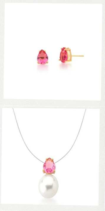 Conjunto Pérola e Cristal Rosa