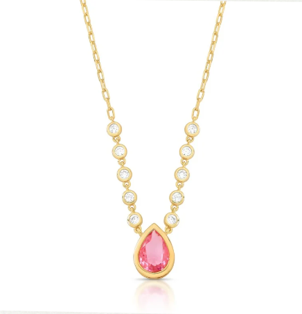 Colar Cristal Rosa com Zircônias