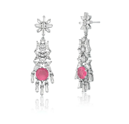 Brinco Cristal rosa e Zircônias