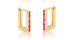 Brinco Retângulo Zircônia Rosa