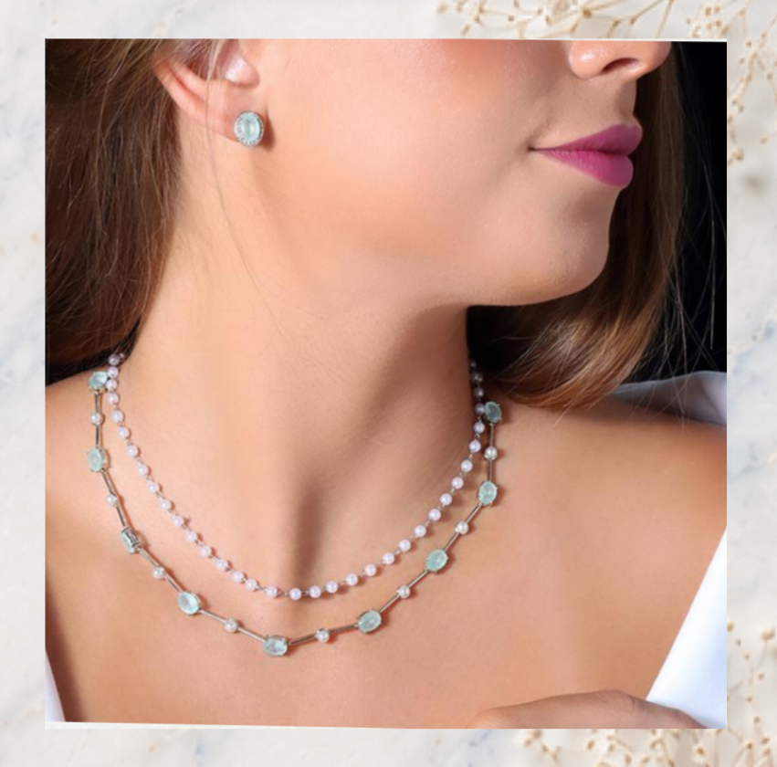 Conjunto Perólas e Blue Ligth choker