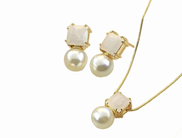 Conjunto Realeza Pérola Jade Branca quadrada