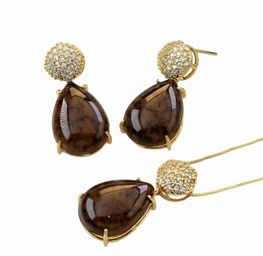 Conjunto Realeza Mocha Café Zircônia gota
