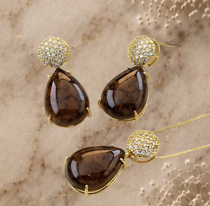 Conjunto Realeza Mocha Café Zircônia gota
