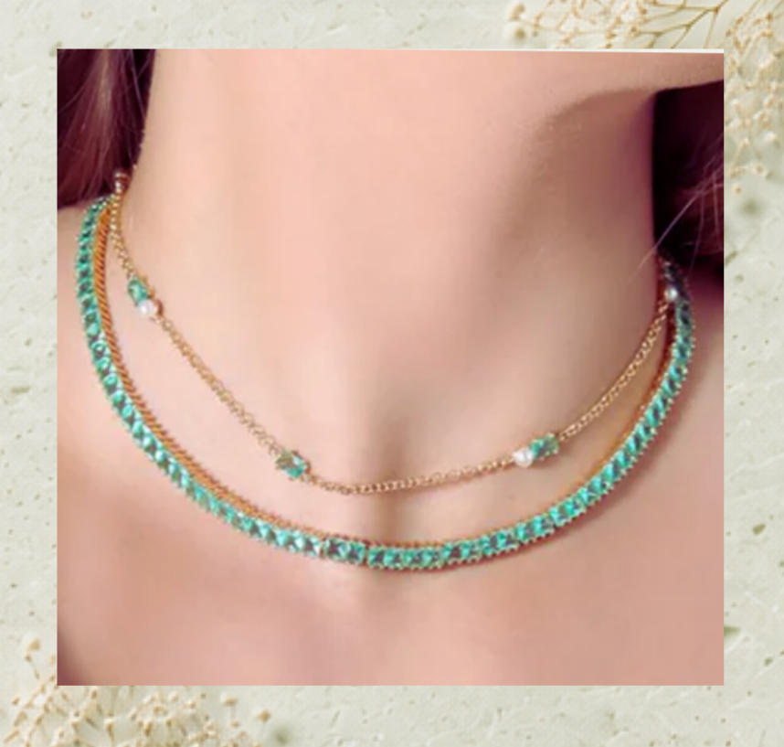 Colar Perólas e Turmalina Verde choker