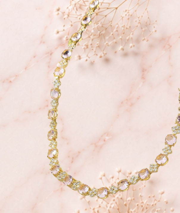 Colar em pedraria Pink Ligth com Zirônias