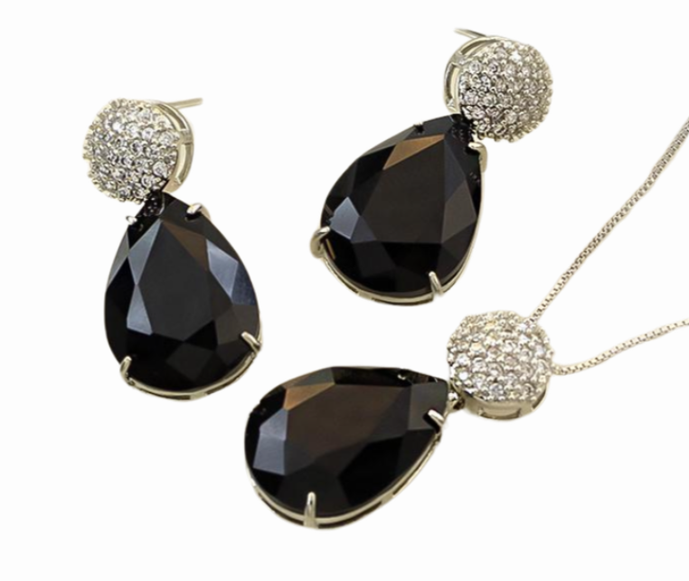 Conjunto Realeza Ônix Zircônia gota
