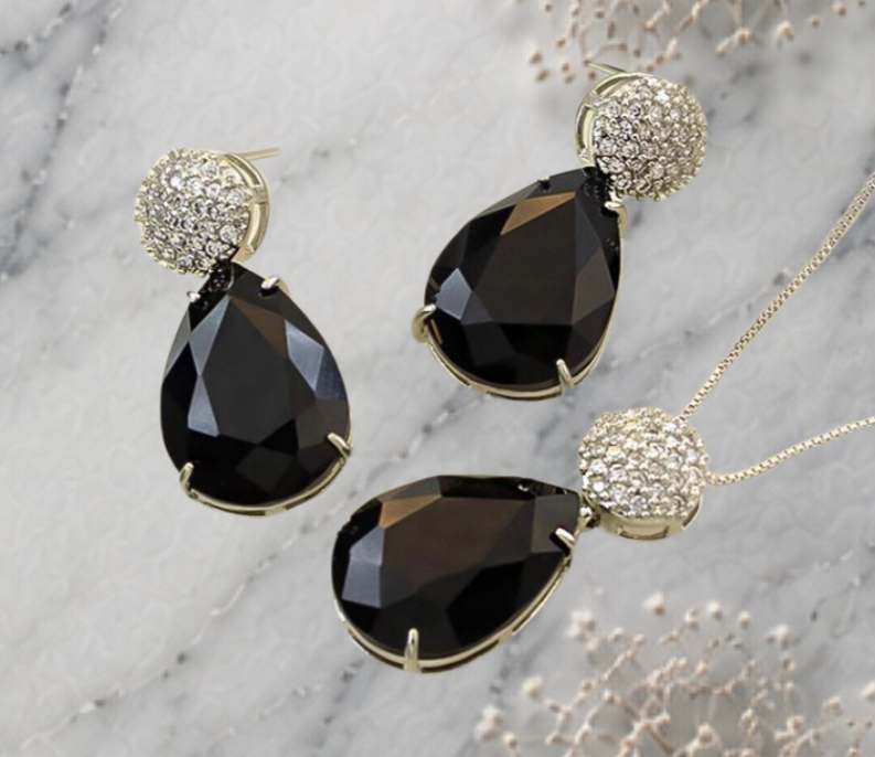 Conjunto Realeza Ônix Zircônia gota