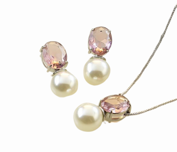 Conjunto Realeza Rosa Cristal oval