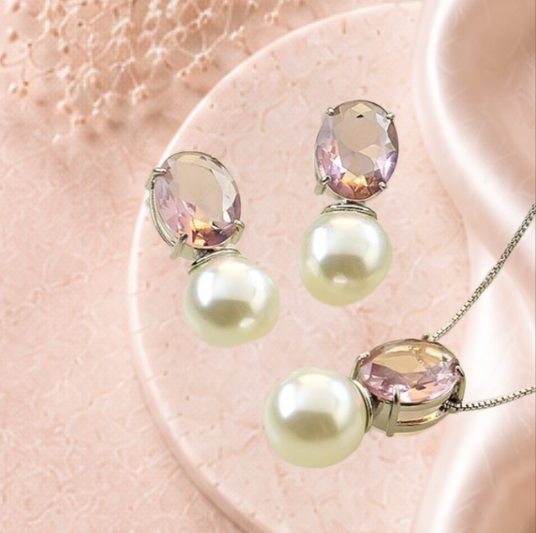 Conjunto Realeza Rosa Cristal oval