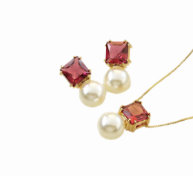 Conjunto Realeza Pérola Rubelita Cristal quadrada