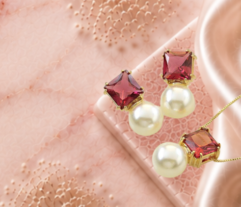 Conjunto Realeza Pérola Rubelita Cristal quadrada