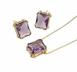 Conjunto Tanzanita Cristal retangular