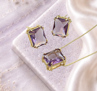 Conjunto Tanzanita Cristal retangular